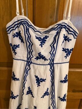 Anthropology Moulinette Soeurs Blue White Embroidered Sundress Size 4 & Pockets